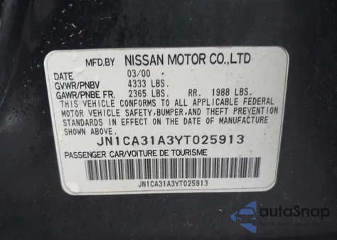 2000 Nissan Maxima Gle/Gxe/Se из США, поврежденный, VIN JN1CA31A3YT025913